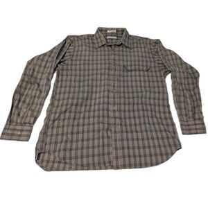 H by Halston Men's Plaid Shirt Lightweight Button-Down Work Green Brown Sz Large